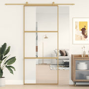 Vidaxl schuifdeur 90x205 cm helder esg-glas en aluminium goudkleurig - afbeelding 1