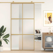 Vidaxl schuifdeur 102,5x205 cm mat esg-glas en aluminium goudkleurig - afbeelding 1