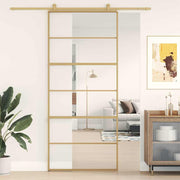 Vidaxl schuifdeur 90x205 cm helder esg-glas en aluminium goudkleurig - afbeelding 1