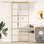 Vidaxl schuifdeur 90x205 cm helder esg-glas en aluminium goudkleurig - afbeelding 1