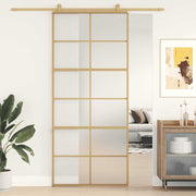 Vidaxl schuifdeur 90x205 cm mat esg-glas en aluminium goudkleurig - afbeelding 1