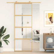 Vidaxl schuifdeur 76x205 cm helder esg-glas en aluminium goudkleurig - afbeelding 1