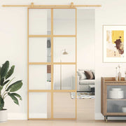Vidaxl schuifdeur 90x205 cm helder esg-glas en aluminium goudkleurig - afbeelding 1