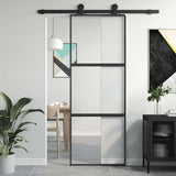 Vidaxl schuifdeur 76x205 cm gehard glas en aluminium zwart - afbeelding 1