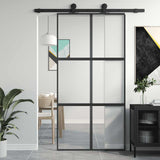 Vidaxl schuifdeur 102,5x205 cm gehard glas en aluminium zwart - afbeelding 1