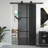 Vidaxl schuifdeur 90x205 cm gehard glas en aluminium zwart - afbeelding 1
