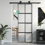 Vidaxl schuifdeur 76x205 cm gehard glas en aluminium zwart - afbeelding 1