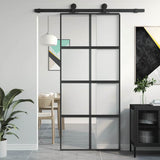 Vidaxl schuifdeur 90x205 cm gehard glas en aluminium zwart - afbeelding 1
