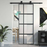 Vidaxl schuifdeur 76x205 cm gehard glas en aluminium zwart - afbeelding 1
