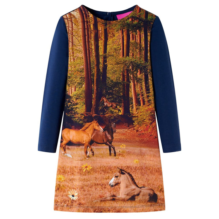 Vidaxl kinderjurk met lange mouwen 104 marineblauw