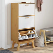 Vidaxl schoenenkast olden 55x35x120 cm grenenhout wit en bruin - afbeelding 1
