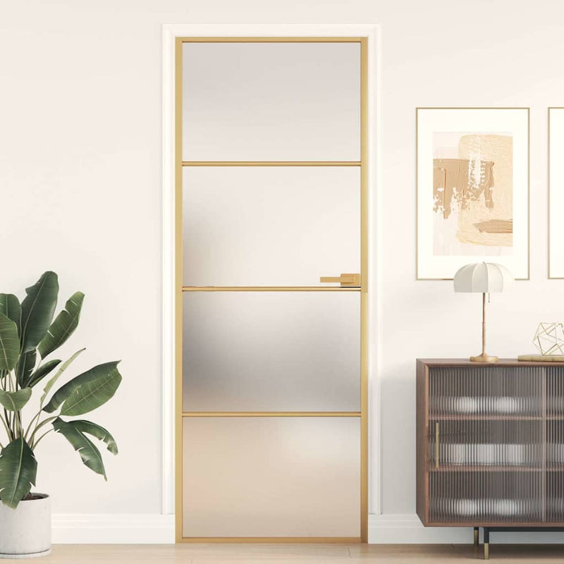 Vidaxl binnendeur smal 76x201,5 cm gehard glas en aluminium goudkleur