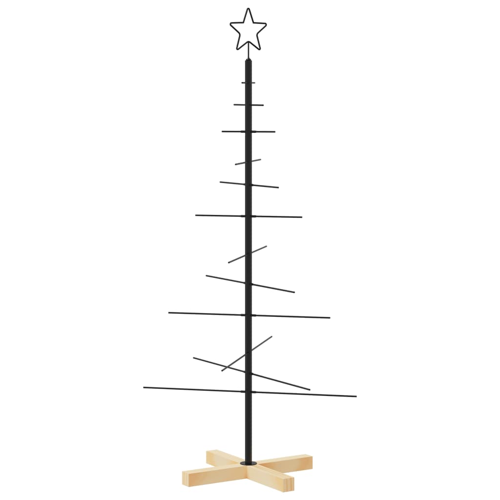 Vidaxl kerstdecoratie kerstboom met houten basis 120 cm metaal zwart