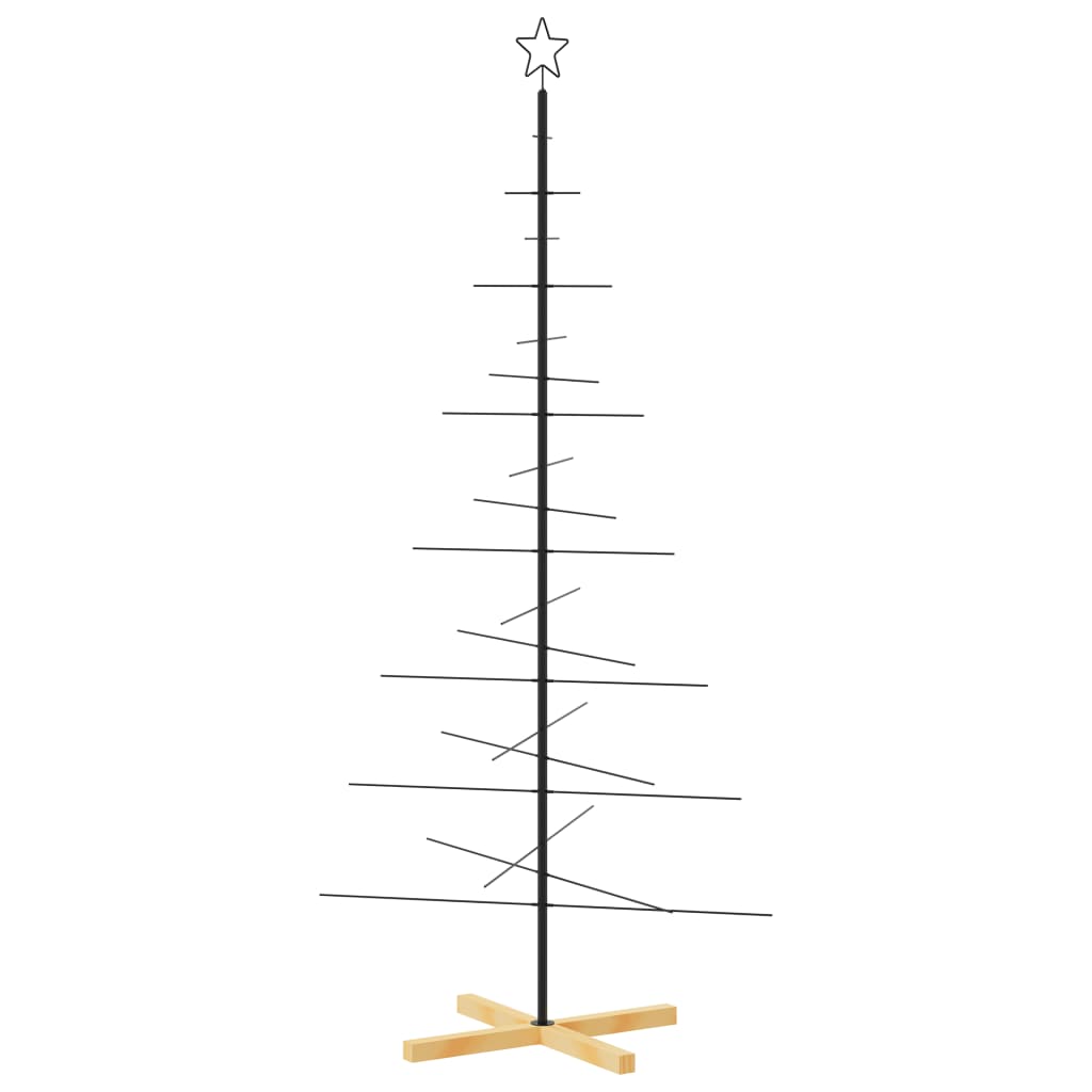 Vidaxl kerstdecoratie kerstboom met houten basis 180 cm metaal zwart