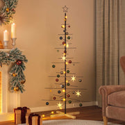 Vidaxl kerstdecoratie kerstboom met houten basis 180 cm metaal zwart - afbeelding 1