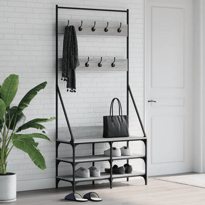 Vidaxl kledingrek met schoenenrek 90x34x184 cm grijs sonoma eikenkleur