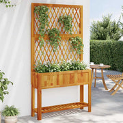 Vidaxl plantenbak met latwerk en schap 100x32x185 cm acaciahout - afbeelding 1