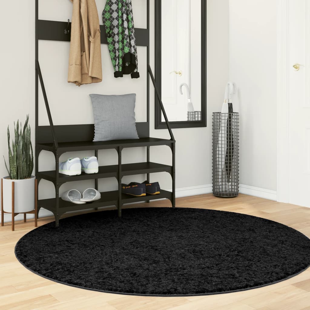 Vidaxl vloerkleed pamplona shaggy hoogpolig modern ø 160 cm zwart