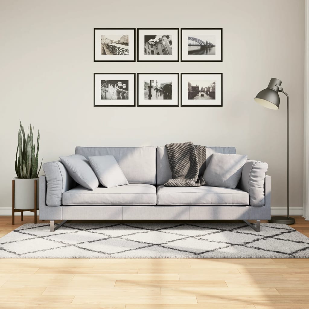 Vidaxl vloerkleed shaggy hoogpolig modern 100x200 cm crème en zwart