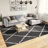 Vidaxl vloerkleed shaggy hoogpolig modern 240x340 cm zwart en crème - afbeelding 1