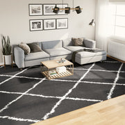 Vidaxl vloerkleed shaggy hoogpolig modern 300x400 cm zwart en crème - afbeelding 1