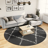 Vidaxl vloerkleed pamplona shaggy hoogpolig ø 240 cm zwart en crème - afbeelding 1