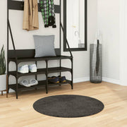 Vidaxl vloerkleed istan hoogpolig glanzend ø 80 cm antracietkleurig - afbeelding 1