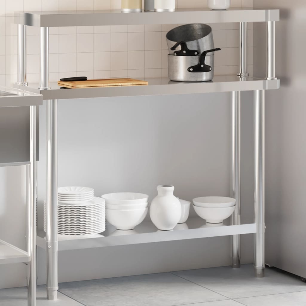 Vidaxl keukenwerktafel met bovenschap 110x30x120 cm roestvrij staal