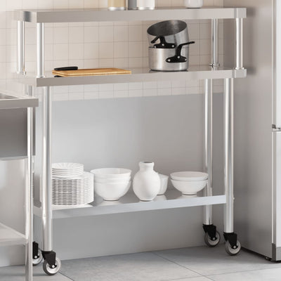 Vidaxl keukenwerktafel met bovenschap 110x30x120 cm roestvrij staal