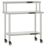 Vidaxl keukenwerktafel met bovenschap 110x55x120 cm roestvrij staal - afbeelding 2