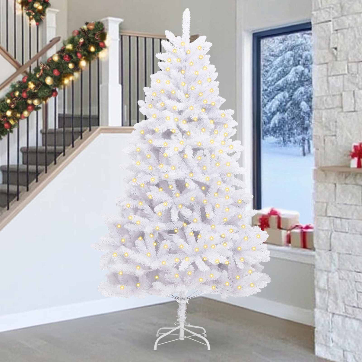 Vidaxl kunstkerstboom 300 led's pvc en staal wit