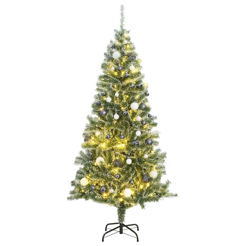 Vidaxl kunstkerstboom met 300 led's kerstballen en sneeuw 210 cm