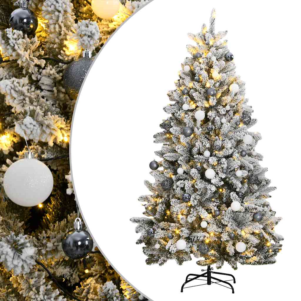 Vidaxl kunstkerstboom met scharnieren 300 led's en kerstballen 180 cm