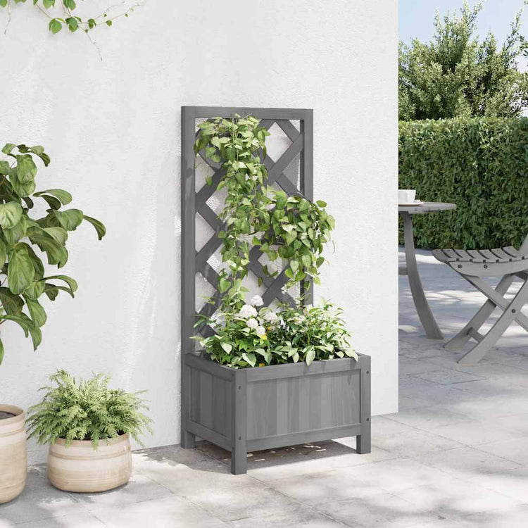 Vidaxl plantenbak met latwerk 40x30x90 cm massief vurenhout grijs