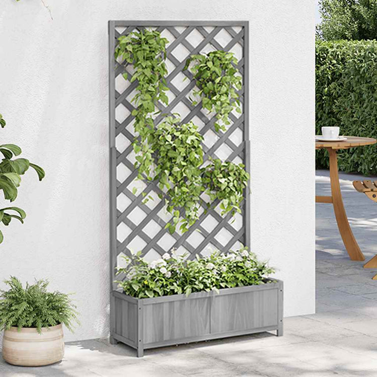 Vidaxl plantenbak met latwerk 90x35x180 cm massief vurenhout grijs