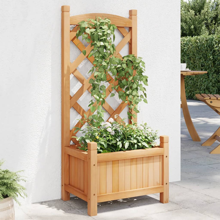 Vidaxl plantenbak met latwerk 40x30x90 cm massief vurenhout bruin