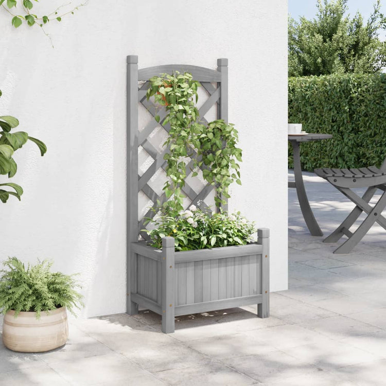 Vidaxl plantenbak met latwerk 40x30x90 cm massief vurenhout grijs