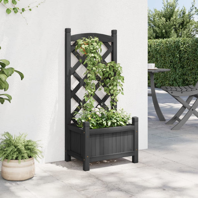 Vidaxl plantenbak met latwerk 40x30x90 cm massief vurenhout zwart
