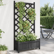 Vidaxl plantenbak met latwerk 75x35x150 cm massief vurenhout zwart - afbeelding 1