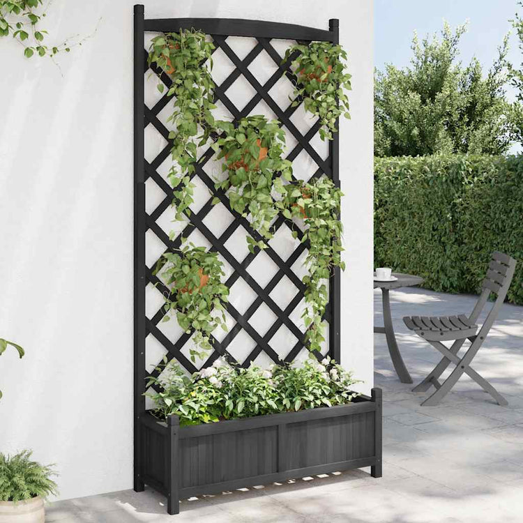 Vidaxl plantenbak met latwerk 90x35x180 cm massief vurenhout zwart