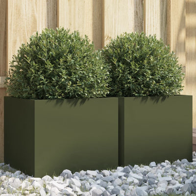 Vidaxl plantenbakken 2 st 32x30x29 cm staal olijfgroen