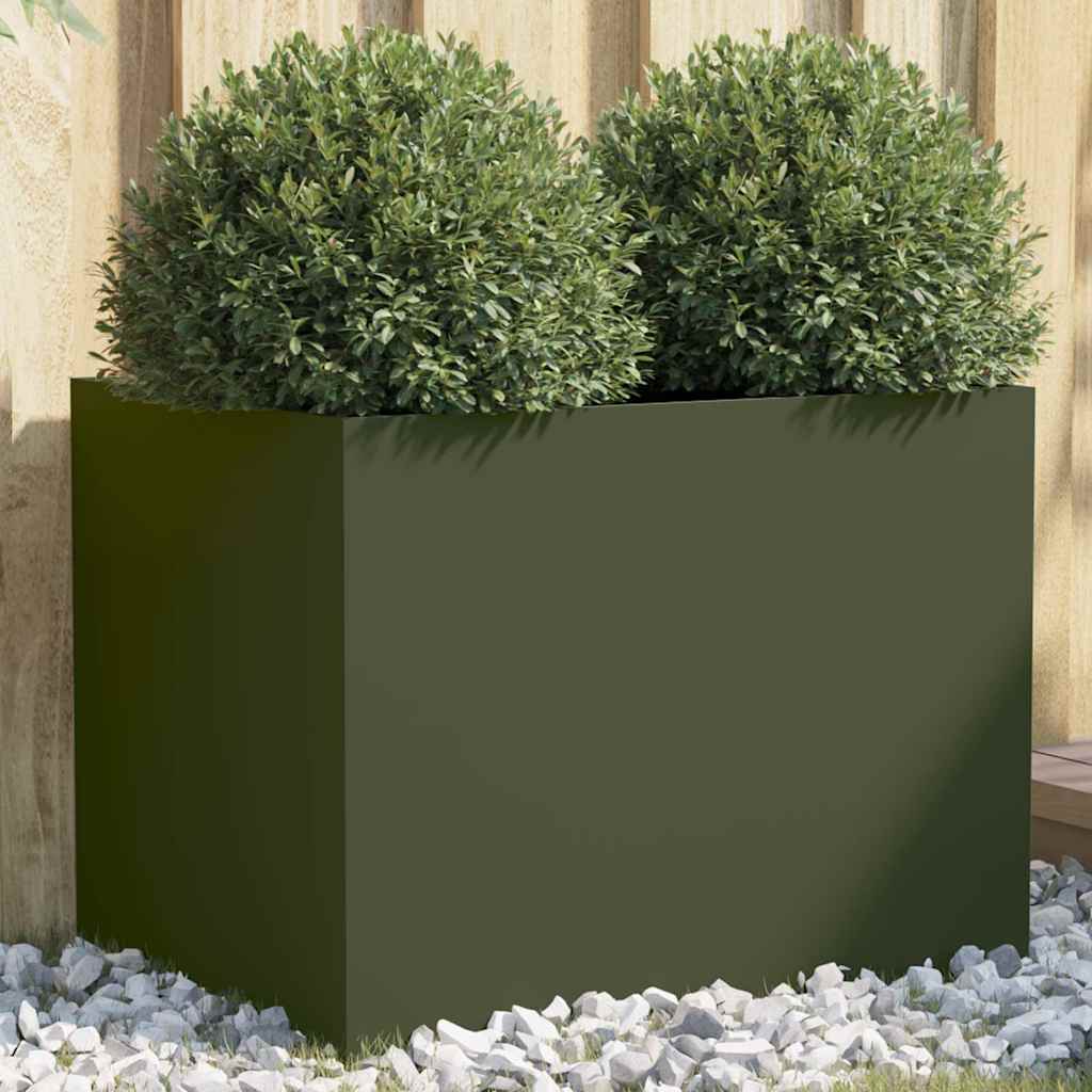 Vidaxl plantenbak 62x47x46 cm staal olijfgroen