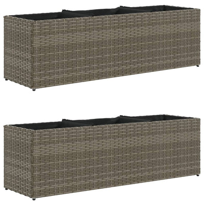 Vidaxl plantenbakken met 3 potten 2 st 105x30x32 cm poly rattan grijs