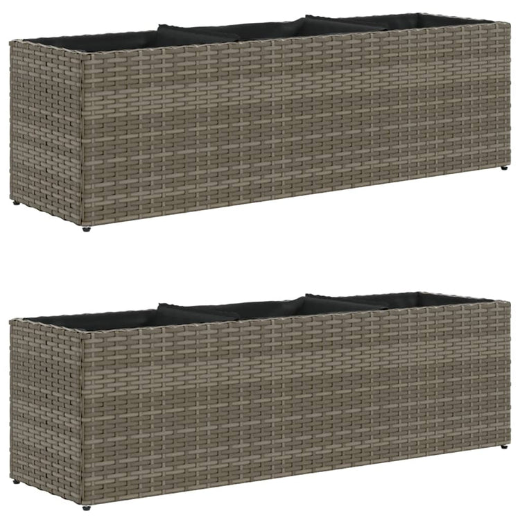 Vidaxl plantenbakken met 3 potten 2 st 105x30x32 cm poly rattan grijs