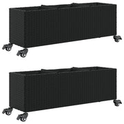 Vidaxl plantenbakken met wielen 2 st 107x32x38 cm poly rattan zwart - afbeelding 2