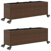Vidaxl plantenbakken met wielen 2 st 107x32x38 cm poly rattan bruin - afbeelding 2