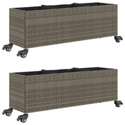 Vidaxl plantenbakken met wielen 2 st 107x32x38 cm poly rattan grijs - afbeelding 2