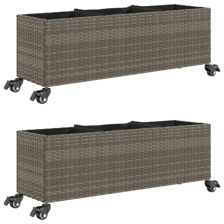 Vidaxl plantenbakken met wielen 2 st 107x32x38 cm poly rattan grijs