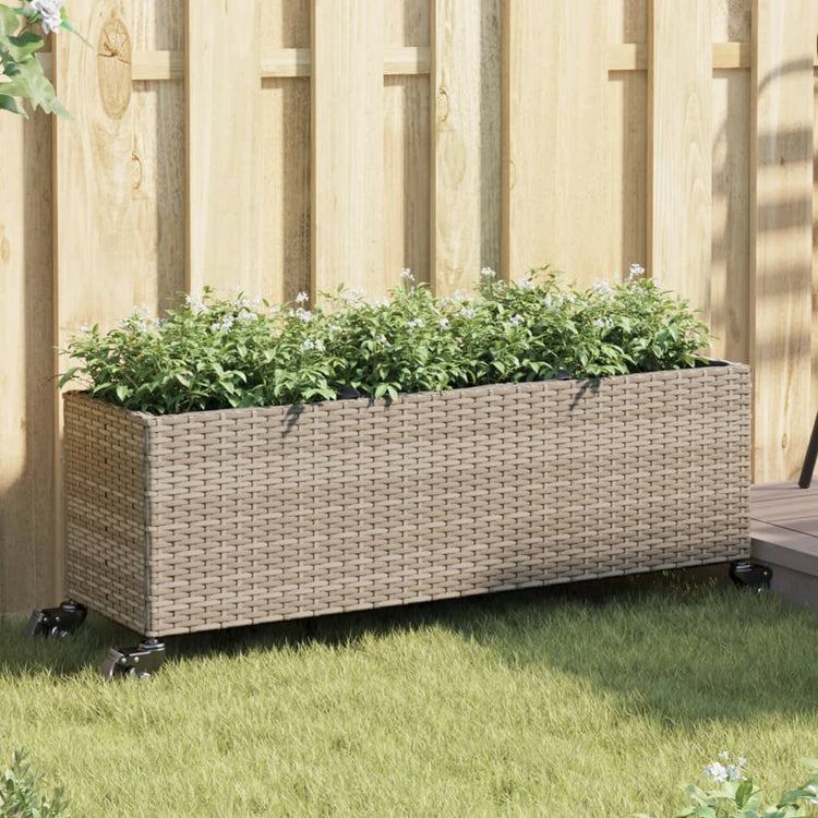 Vidaxl plantenbakken met wielen 2 st 107x32x38 cm poly rattan grijs