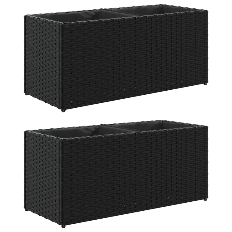 Vidaxl plantenbakken met 2 potten 2 st 72x30x32 cm poly rattan zwart